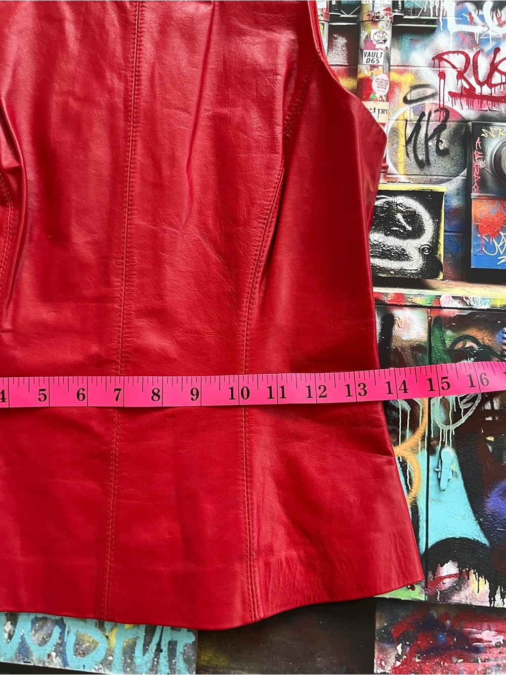 Y2K Genuine Red Leather Sleeveless Top. Back Zip. Fully lined. - Picture 10 of 16